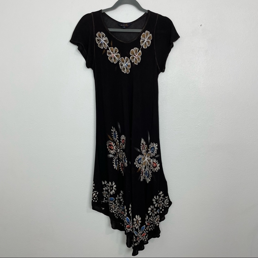 Riviera Sun Embroidered Floral Dress | Black | Size Small